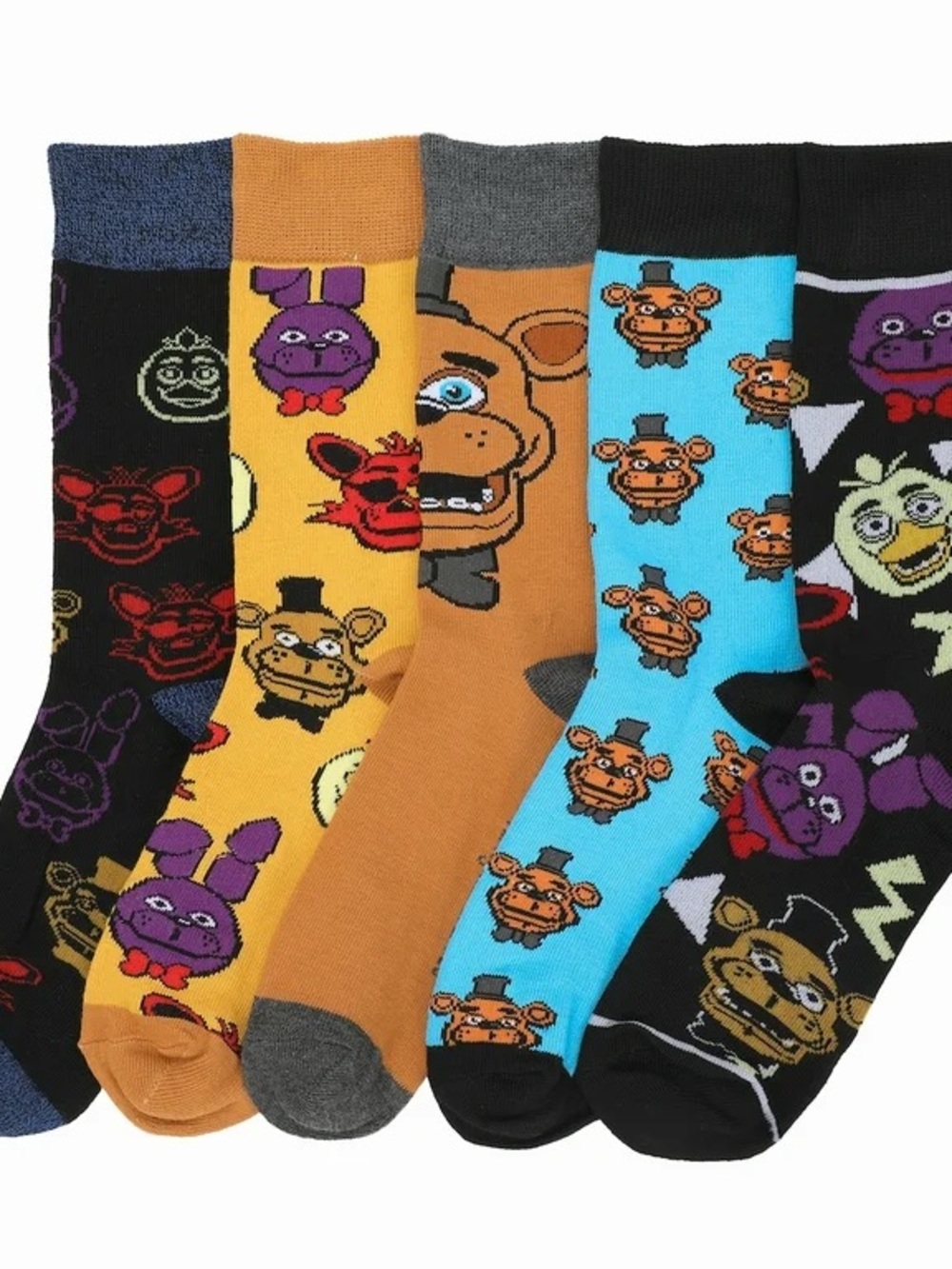 Bioworld Five-Pack Men’s Crew Socks - Yellow, Blue, Black, Orange, Gray